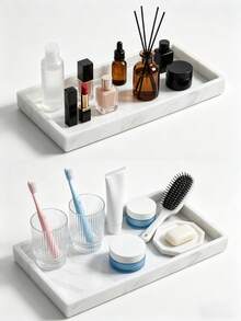 2pcs Marble Pattern Bathroom Tray, Made Of Silicone Material, Suitable For Bathroom, Bathtub, Kitchen Sink And Student Supplies, Ideal For Valentine's Day, Teacher's Day, Mother's Day, Bedroom Decor, Living Room Decor, Kitchen Decor - Multicolor - View 1