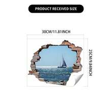 1pc 3D Visual Effect Broken Wall Seascape Sailboat Wall Sticker, High-Quality Flat Printing, Self-Adhesive Ocean Scenery Decor Sticker, Suitable For Living Room Bedroom Wall, Creative Wallpaper - Wall Stickers - View 6