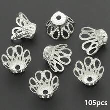 105个6mm/8mm/10mm空心花形压接帽，花帽，合金隔珠，串珠垫，装饰珠帽，适用于珠宝制作、手链、项链、钥匙扣、耳环、工艺配件 - 鏤空花邊端蓋 - 查看 15