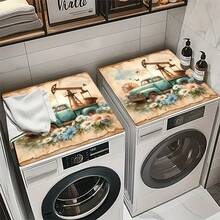 1pc Vintage Truck Pattern Printed Washing Machine Dust Cover Mat, Rubber Soft Bottom, Laundry Room Accessory, Washing Machine Top Protective Pad, Quick Absorbent And Dry, Refrigerator Dust Cover, Coffee Maker Countertop Absorbent Mat, Diatomite Draining Mat, Modern Laundry Room And Kitchen Appliance Washing Machine And Dryer Dust Cover, Home Decor, Kitchen And Dining Room Decor - Multicolor - View 8