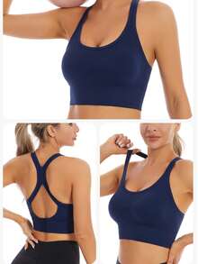 Bra Olahraga Wanita dengan Desain Kustom Gaya Piala Dunia Sepak Bola, Cetak Nama & Nomor yang Dipersonalisasi, Atasan Pakaian Olahraga Aktif untuk Kebugaran. - Navy Blue - View 5
