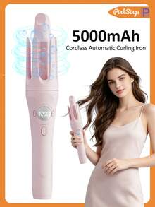 PinkSings 32mm Rizador de pelo portátil automático, 4 niveles de temperatura ajustables, rizador de pelo giratorio automático recargable por USB, diseño anti-quemaduras, batería de 5000mAh - Rosa - Ver 13