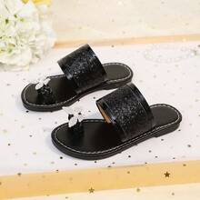 2026 Sandal trẻ em phong cách cổ tích Pháp mới, đi ngoài trời, gót thấp mũi nhọn đính pha lê, sandal xỏ chân, xuân/hè - màu đen - Xem 4
