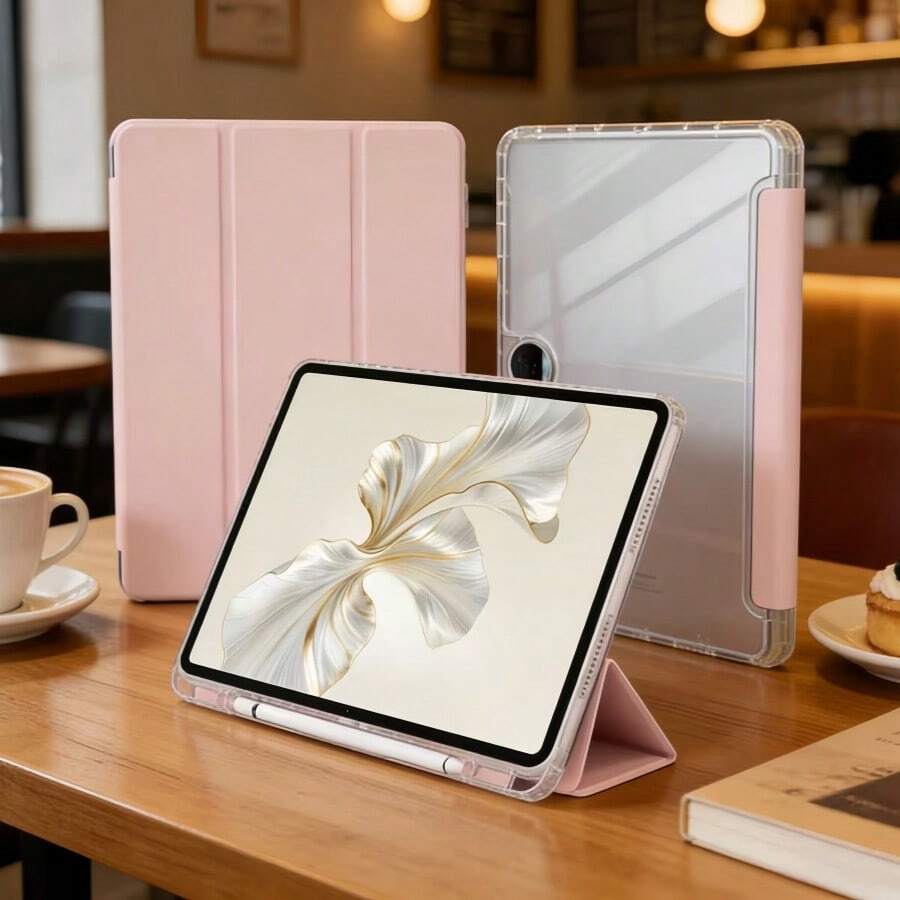 Set 3pcs (1pcs Casing Pelindung + 2pcs Pelindung Layar Kaca) Untuk Tablet , Casing Pelindung Tablet Warna Pink Muda, Casing Pelindung Tablet Akrilik Transparan Tinggi, Desain Anti-Tekuk Dengan Stand Terintegrasi, Sudut Silikon Anti-Jatuh, Cocok Untuk Honor Pad X8a, Honor Pad X9, Honor Pad V9 11.5" 2025, Honor Pad X9 Pro 2025, Honor Pad X8 Pro