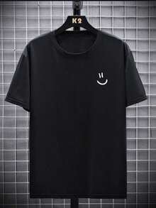 Manfinity Homme Hombres talla grande Camiseta con estampado de dibujos animados - Negro - Ver 4