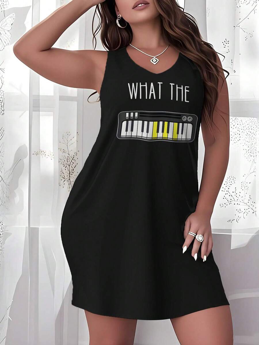 Women's 2026 Printed Beach Dress, Suitable For Vacations,  Funny Musician Question Joke Piano Chords Pianist Keyboard  Casual Wear, And Nautical-Style Outerwear. - màu đen - Xem 1