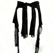 1pc Shiny Jazz Dance New Sexy Sequin Flowy Top, Belly Dance Chiffon Shawl Shoulder Sleeve Shawl, Hip Scarf, Waist Scarf, Skirt, Suitable For Stage Performance, Nightclub, Disco, Festival, Party, Banquet - Áo khoác ngoài màu đen (có thể dùng như thắt lưng) - Xem 11