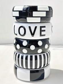 1pc Retro Casual Black & White Striped Polka Dot Geometric Wide Bracelet, Y2K Minimalist Millennium Style Jewelry, Fashionable Casual Women Accessory - Multicolor - View 6