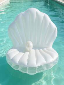 Inflatable White PVC Seashell Shaped Pool Float, Giant Inflatable Clam Shaped Float With Pearl Balls, Seashell Pool Floating Ride-On Raft Chair, Suitable For Adult Summer Beach Party - Multicolor - View 3