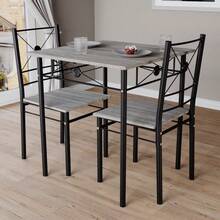 Dining Kitchen Table And Chairs 2 Seater Dining Room Set, 2 Seater Dining Chairs With Elegant Table Compact Wood Steel Frame Dining Kitchen Furniture - Grey - View 12