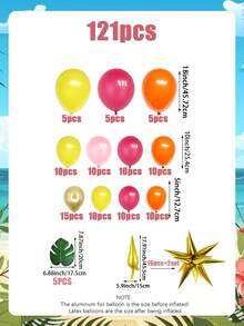 121pcs Summer Party Balloon Arch Set, Includes Gold Foil Star Balloons, Faux Turtle Shell Leaves, Yellow Orange Pink Latex Balloons, Suitable For Summer Parties, Holidays, Dining, Indoor Photoshoot, Tropical Hawaiian Parties, Beach Parties - Multicolor - View 7