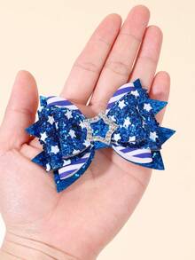 2pcs 4th Of July Blue Glitter Hair Bows For Girls Star Printed Bow Alligator Clips White Blue Striped Bow Hair Clips Delicate Independent Day Barrettes Patriotic Apparel Hairpins America 250th Anniversary Cute Headwear Teens Hair Accessories - Multicolor - View 3