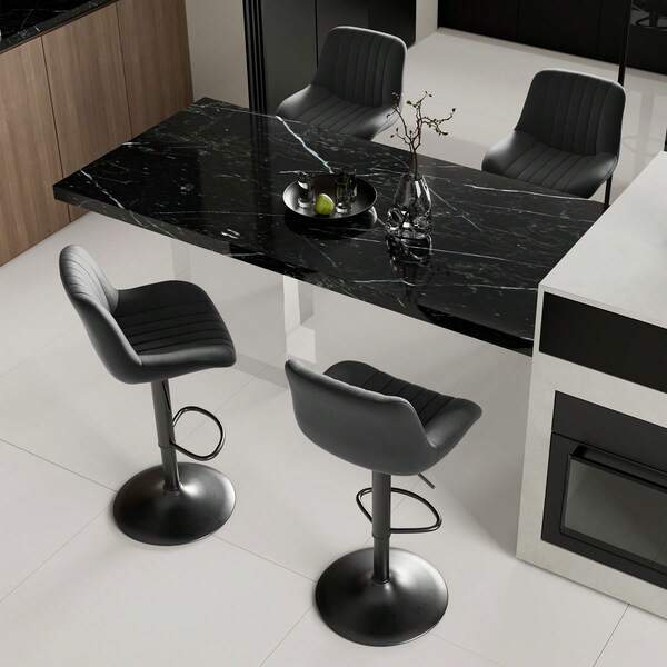  Nalupatio Bar Stools Set Of 4, Adjustable Modern Swivel Bar Stools With Backs, Counter Height Performance Fabric Island Chairs For Home Kitchen,Black