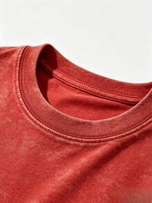 Men's Casual Summer Washed Cotton T-Shirt Old Row Outdoor Fish Print, Round Neck Short Sleeve Lightweight Knitted Fabric, Rib Details 100% Cotton - 橘紅色 - 查看 3