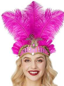 1 chiếc băng đô cài tóc giả lông vũ dành cho nữ, kiểu dáng thập niên 1920, băng đô hóa trang vũ nữ cho lễ hội Halloween, tiệc tùng. - Ba dây buộc tóc - Xem 3