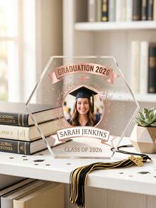 1pc Customized Hexagon Acrylic Graduation Plaque With Photo And Text, Personalized 2026 Graduate Name Photo Decor, Rose Gold Graduation Cap Memento, Graduation Party Decoration, Unique 2026 Graduation Class Gift, Suitable For High School And College Graduates, Graduation Party Tabletop Decor, Custom Graduation Photo Display - Multicolor - View 5