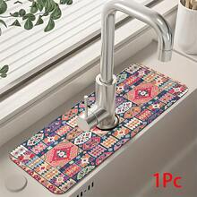 1 pieza Alfombrilla para grifo con estampado bohemio, de poliéster duradero, de secado rápido, fácil de limpiar, adecuada para cocina y baño, fácil de instalar, decoración diaria, regalo, alfombrilla de baño, alfombrilla de grifo duradera, accesorio para grifo - Multicolor - Ver 13