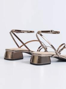 Giày sandal nữ mũi vuông, gót dày, hở mũi, quai cài, kiểu dáng tối giản, thanh lịch, thích hợp cho kỳ nghỉ. - Xám - Xem 7