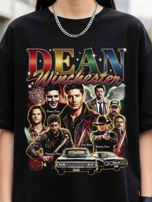 Unisex Short-Sleeved T-Shirt, Casual, Loose-Fitting Cotton T-Shirt, Unisex Deannn Winchester - Jason Ackers T-Shirt, Gift For Fans, Winchester Brothers Patterned T-Shirt, Men's Patterned T-Shirt, Men's Sportswear, Men's Tops, Jackets, Men's Fall Wear, Patterned T-Shirt, Cute Tops, Women's Tops, Women's Fall Wear, Perfect Christmas Gift For Men And Women. Classic Unisex Graphic Print T-Shirt – Perfect For Everyday Wear. Casual Cotton Summer Shirt: Soft, Lightweight, And Comfortable To Wear. Stylish, Casual Design. - Black - View 1