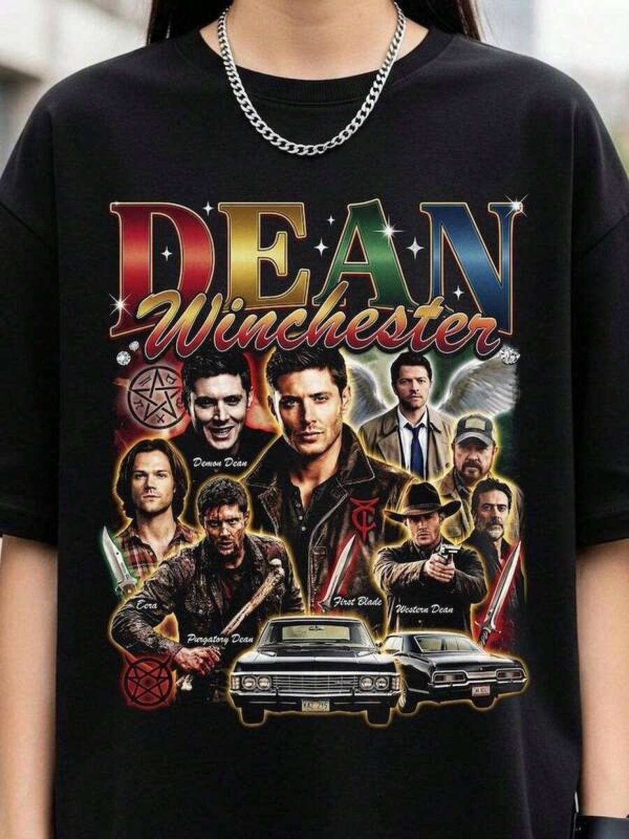 Unisex Short-Sleeved T-Shirt, Casual, Loose-Fitting Cotton T-Shirt, Unisex Deannn Winchester - Jason Ackers T-Shirt, Gift For Fans, Winchester Brothers Patterned T-Shirt, Men's Patterned T-Shirt, Men's Sportswear, Men's Tops, Jackets, Men's Fall Wear, Patterned T-Shirt, Cute Tops, Women's Tops, Women's Fall Wear, Perfect Christmas Gift For Men And Women. Classic Unisex Graphic Print T-Shirt – Perfect For Everyday Wear. Casual Cotton Summer Shirt: Soft, Lightweight, And Comfortable To Wear. Stylish, Casual Design. - Black - View 1