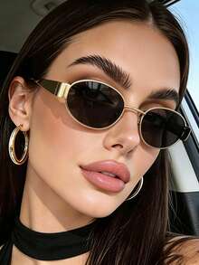 Bộ 2 kính mắt thời trang mùa hè, gọng kim loại hình oval cổ điển, phụ kiện thời trang đường phố thường ngày dành cho cả nam và nữ. - 2 viên kim cương tròn màu xám - Xem 2
