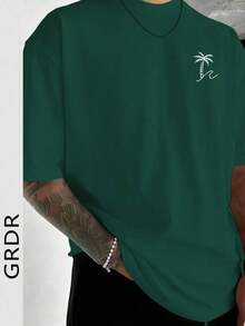 Camiseta de manga corta con cuello redondo y estampado de palmeras de moda para hombre GRDR, informal - Verde - Ver 2