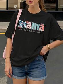 Camiseta negra con estampado floral y texto mama personalizado para mamás en ocasiones casuales - Negro - Ver 1