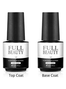 FULL BEAUTY 2盒7毫升底油和亮油，适用于凝胶指甲油，透明亮泽，可卸除，持久指甲油 - 無色 - 查看 1