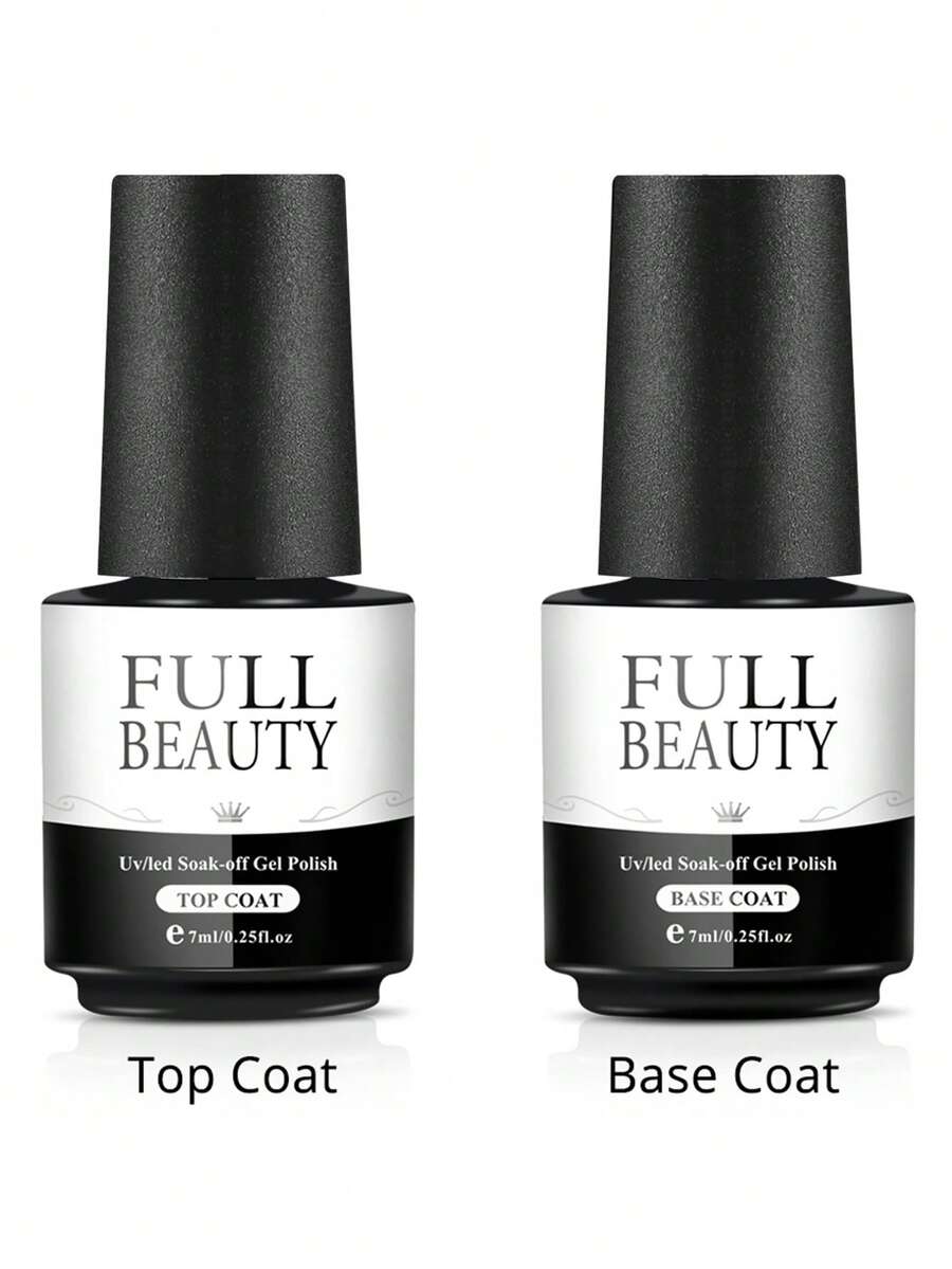 FULL BEAUTY 2盒7毫升底油和亮油，适用于凝胶指甲油，透明亮泽，可卸除，持久指甲油 - 無色 - 查看 1