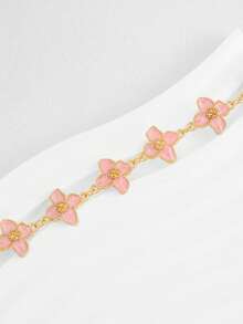 1pc Summer Luxury Retro Fashionable Fresh Pastoral Casual Elegant Petite Floral Bracelet, High-End Aesthetic - Pink - View 4