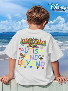 Camiseta de verano con concienciación sobre el autismo y talla grande allá de Toy Story, camiseta gráfica con estampado de Disney, perfecta para niños frescos. Regalo para adolescentes, camiseta de manga corta cómoda y transpirable para niños. Ropa infantil de algodón puro de 180g, adecuada tanto para niños como para niñas. Adecuada para uso diario, vacaciones, actividades al aire libre y como regalo infantil. - Blanco - Ver 3