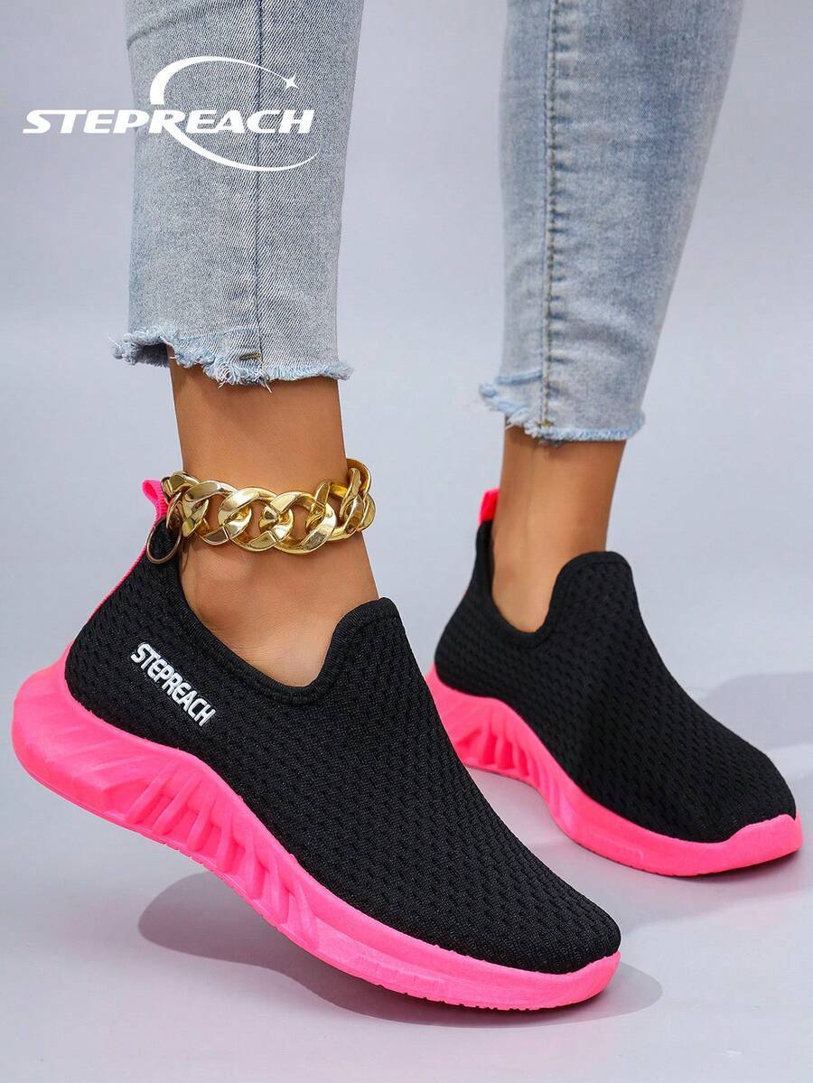 Giày thể thao nữ casual thời trang mùa xuân mới, thoải mái, thoáng khí, nhẹ, chống trơn trượt. - Đen và đỏ - Xem 1