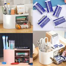 1个桌面抽屉式文具杂物收纳盒，带2个抽屉，透明桌面收纳柜，桌面整理盒，笔筒，橡皮擦，适用于办公桌，创意文具办公用品收纳盒，毕业礼物，返校用品 - 彩色 - 查看 9
