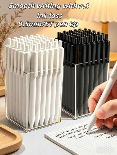 Bộ 10 bút bi bấm màu đen trắng, bút thi chất lượng cao, ngòi 0.5mm, mực khô nhanh, thích hợp làm đồ dùng học tập, vật dụng thiết yếu cho năm học mới, bút bi bấm nút dung lượng lớn và kiểu dáng thời trang.