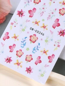 SWEET TREND 3D熱帶花瓣美甲貼紙 2片裝 紅粉色扶桑花葉藤蔓 鮮豔春夏花卉印花設計 DIY Y2K復古時尚 自黏式凝膠指甲貼花美甲裝飾 - 彩色 - 查看 5