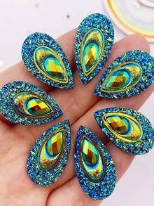 10pcs AB Resin Shiny Peacock Eye Water Drop Flat Back 3D Rhinestone Wedding Stickers, DIY Scrapbooking, Phone Case Decor, Craft Supplies - Multicolor - View 6