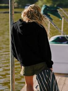 Speed mate ملابس علوية نسائية خفيفة الوزن مع كابوشون، بأكمام طويلة منسدلة وسحاب للربط، قمصان كاجوال مناسبة للربيع والخريف، مناسبة لموسم العودة إلى المدرسة/حفل التخرج - الأسود - مشاهدة 5