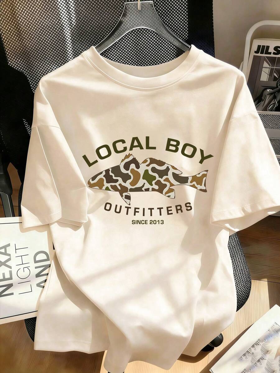 1pc Tween Boy Casual Printed Short Sleeve T-Shirt, Summer Top For Young Male Students - Apricot - View 1