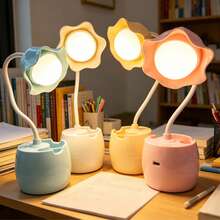 1 pieza Lámpara de escritorio con soporte para bolígrafo con diseño de flor, lámpara LED ajustable de cuidado ocular moderna adecuada para el escritorio de estudiantes/oficina (incluye cable de carga) - Lámpara de escritorio LC009 - Ver 4