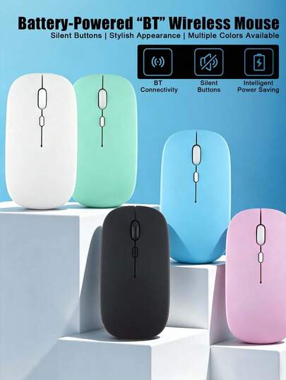 【单电池款】蓝牙无线鼠标，静音按键，马卡龙色可选，兼容办公、笔记本电脑、台式机，低功耗长续航，学生宿舍专用静音按键，超薄便携防滑办公鼠标（不含电池）