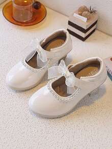 Zapatos de cuero pequeños con lazo y perlas de estilo francés Marie-Jean, nuevos para primavera 2026, zapatos de princesa casuales y versátiles para niñas - Blanco - Ver 1