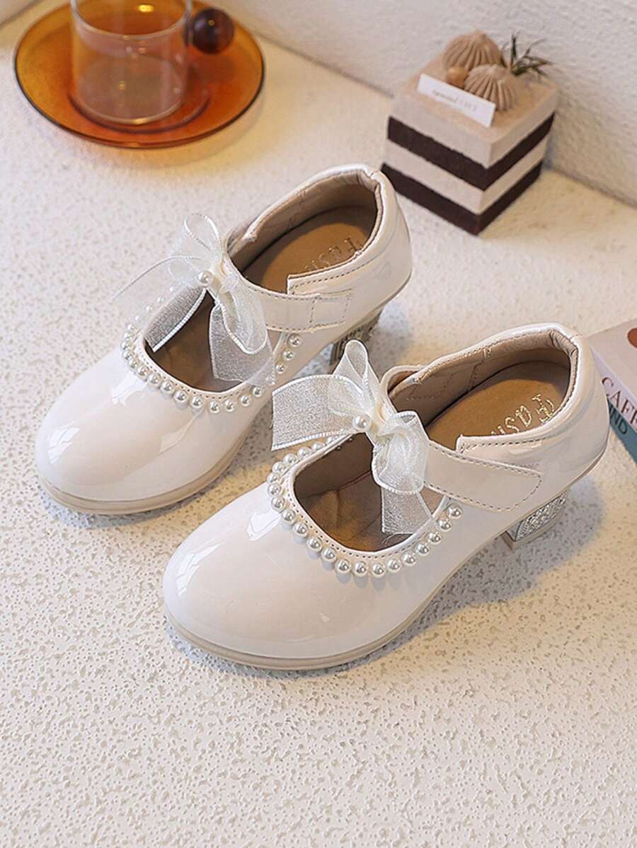 Zapatos de cuero pequeños con lazo y perlas de estilo francés Marie-Jean, nuevos para primavera 2026, zapatos de princesa casuales y versátiles para niñas - Blanco - Ver 1