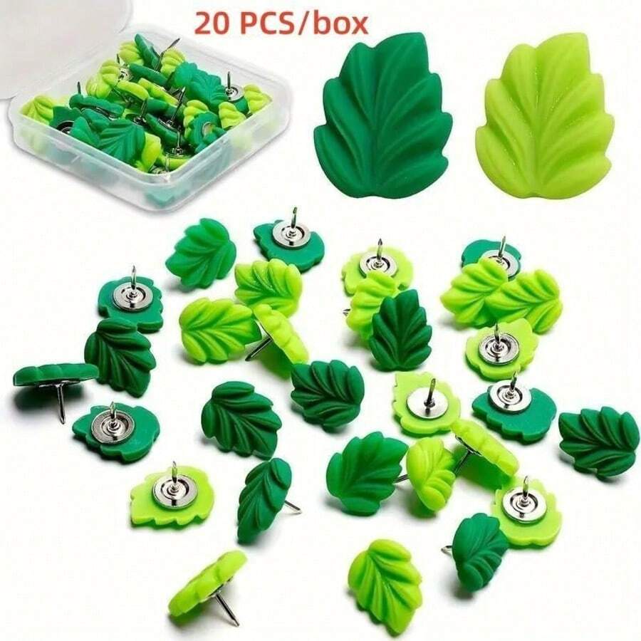 20Pcs Resin Leaf Thumbtacks, Cute Plant Push Pins, Aesthetic Photo Wall Decor Tacks - A - View 1