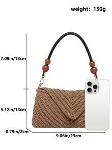 极简V形翻盖信封式腋下单肩包，女士夏季度假沙滩包，轻便波西米亚风手提包 - 卡其色 - 查看 7