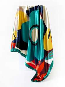 1PC Women's Fashion 90 Square Scarf Printed Scarf Spring Summer Bandana Leopard Print Satin Headscarf - Mint Blue - View 2