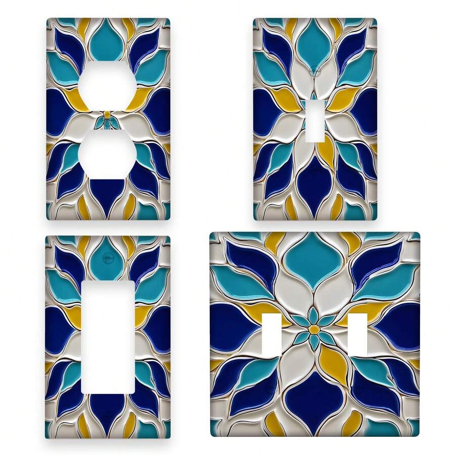 1 cái nắp công tắc đèn bằng nhựa in họa tiết hoa văn Bohemian, loại 1 ổ/2 ổ - Nhiều màu - Xem 1