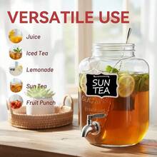1 Gallon Glass Beverage Dispenser, Great Parties, 2PCS Leak-Proof Beverage Dispenser With Stand And Stainless Steel Faucet And Lemon,, Tea, Mixed Drinks - All Dishwasher - Transparent - View 2