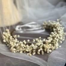 Artificial Flower Headpiece, White Starry Sky Flower Headpiece With Ribbon, Adjustable Flower Headpiece, Suitable For Wedding Bride Photography, Bohemian Beach Vacation Hair Accessory - White-green - View 6