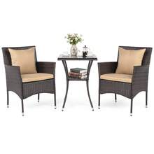 Set Of 3 Patio Wicker Bistro Set 2 Rattan Chairs W/Double-Tier Tempered Glass Table - 米色 - 查看 3