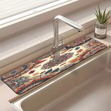 1pc Bohemian Pattern Printed Faucet Mat, Durable Polyester, Quick Drying, Easy To Clean, Suitable For Kitchen And Bathroom, Easy To Install, Daily Decor, Gift, Bathroom Mat, Durable Faucet Mat, Faucet Accessory - Multicolor - View 5